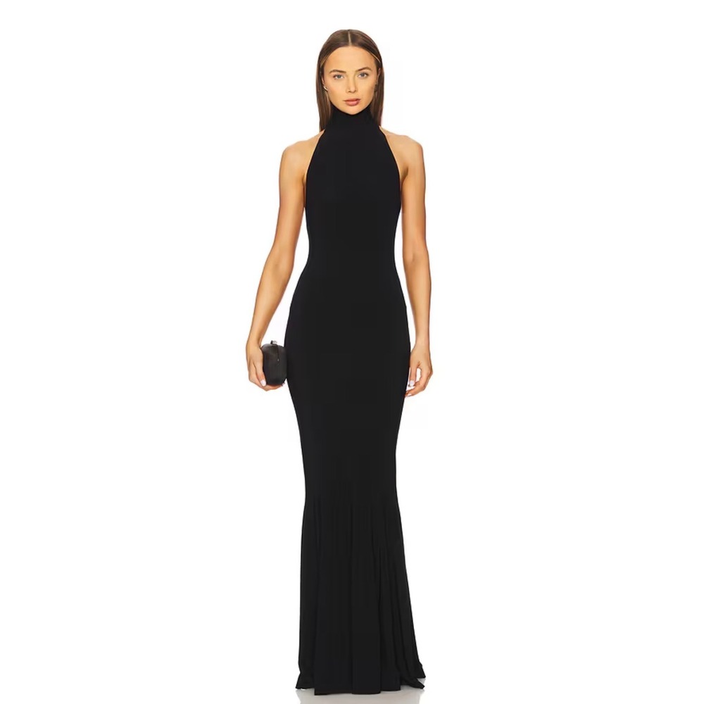 Norma Kamali Halter Fishtail Gown in Black Size Small NWOT